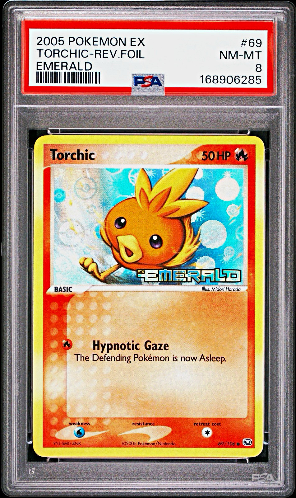 2005 Pokémon EX Torchic 69/106 Emerald Reverse Holo Stamp PSA 8