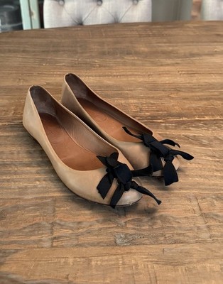 Leifsdottir Black Tie and Tan Leather Ballet Flats Women's size 6.5