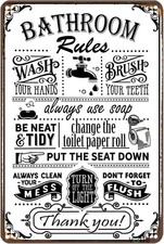 Farmhouse Metal Sign Funny Bathroom Rules Aluminum Wall Decor 8x12