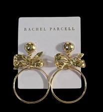 Rachel Parcell Bow Statement Pierced  Drop Earrings  Gold Plated NWT