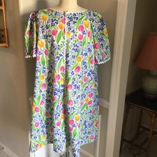 Vtg Appleseeds Floral Grandma Housecoat Robe SZ 3X USA Cotton Poly Pullover Zip