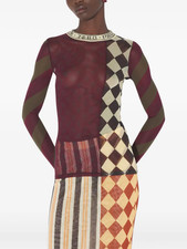 JEAN PAUL GAULTIER - Women Mesh Patchworks In Printed Mesh Long Sleeves Top