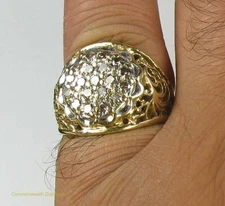 Men's 1.0CT Diamond Cocktail Cluster Ring 10K Yellow Gold Filigree Pinky