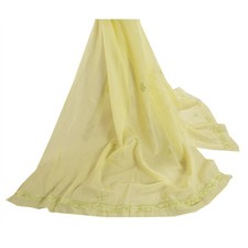 Sanskriti Vintage Dupatta Long Stole Cotton Yellow Hand Embroidered Chikankari