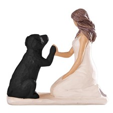 BUTILIVEEN Resin Woman with Dog Figurines, Sympathy Memorial, Pet Black