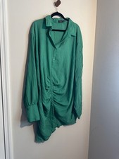 PRETTYLITTLETHING Plus Size 18, Green long sleeve button up Shirt Dress
