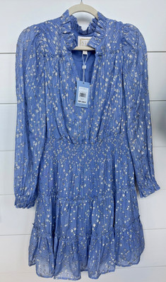 NWT Sail to Sable Smocked Waist Dress Hydrangea Lurex Clip Dot Size MEDIUM $268