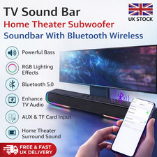 Bluetooth TV Sound Bar Wireless RGB Speaker Home Theatre Subwoofer AUX USB TF UK