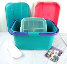 Eagle Craftstor Craft Sewing Tote Storage System Box Organizer Teal Pink Purple