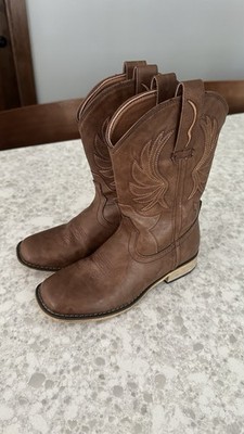 Rollda Boys Brown Embroidered Western Cowboy Pull-On Mid-Calf Boots US 5