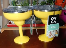 Pair of Orca RITA 13 oz. Sunflower Yellow Margarita Insulated Cocktail Glasses!