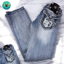 Miss Me Jean 24 x25.5 Cropped Bling Y2K Flap Pocket Rhinestone Stretch Capri