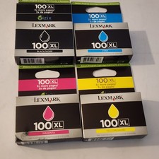Lexmark 100XL Black Cyan Magenta Yellow Lot of 4 Genuine New Sealed Box Free Shp