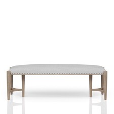 59.25 Inch Sand Color Upholstered Bench Solid Wood MDF Nail Head Trim