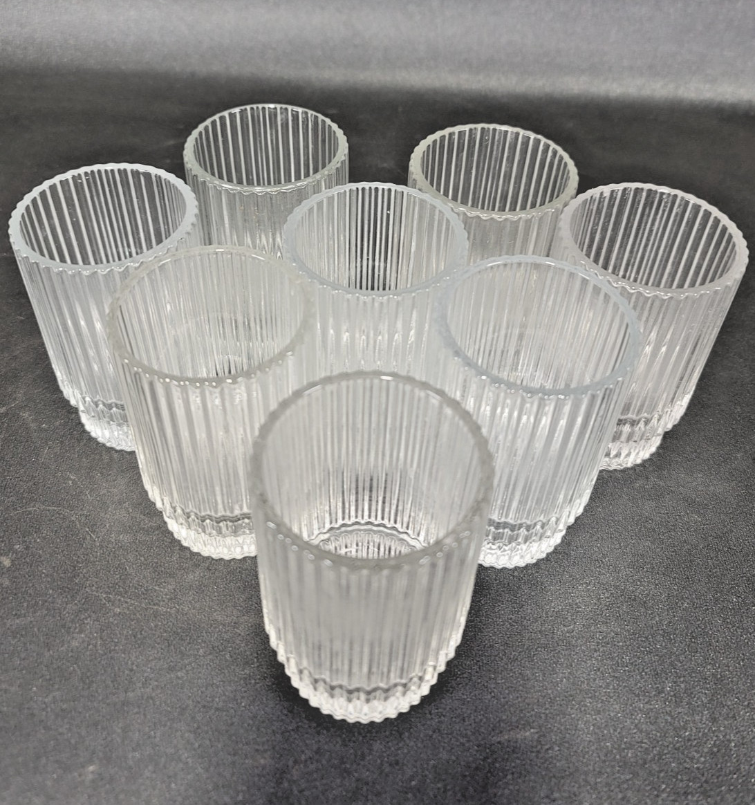 S Pleated Ribbed Glass Candle ~ 3.75 In Tall