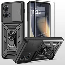 Motorola Edge 2024 Case Tempered Glass Screen Protector Protection Cover Black