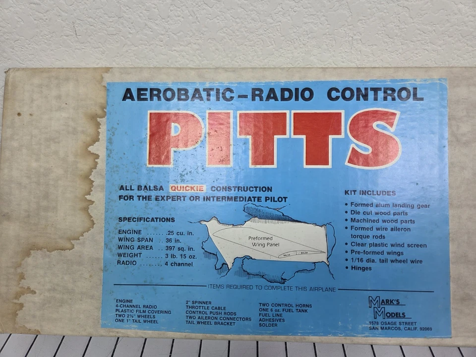 Marks Models PITTS Quickie Construction R/c Balsa Model Airplane Kit READ! LOOK! - Image 3 of 4