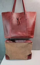S-ZONE Distressed Leather Tote Bag & Pouch Large Work Shoulder Purse Red BEAUTY!