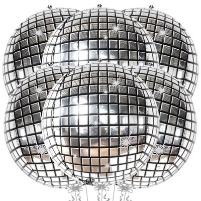 , Big Silver Disco Ball Balloons  22 Inch, Pack of 6 | Disco Party Decoration...
