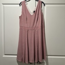 Ann Taylor Skater Dress Geometric Check Size 18 RedWhite Empire Waist Sleeveless