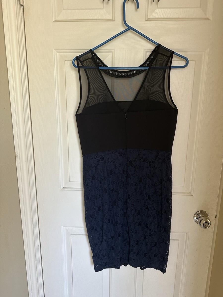 Adrianna Papell Sleeveless Lace Sheath Dress Black Navy Size 8