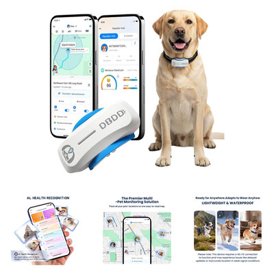 Dog GPS Tracker Waterproof Virtual Fence AI Health Monitor Compatible with iOS