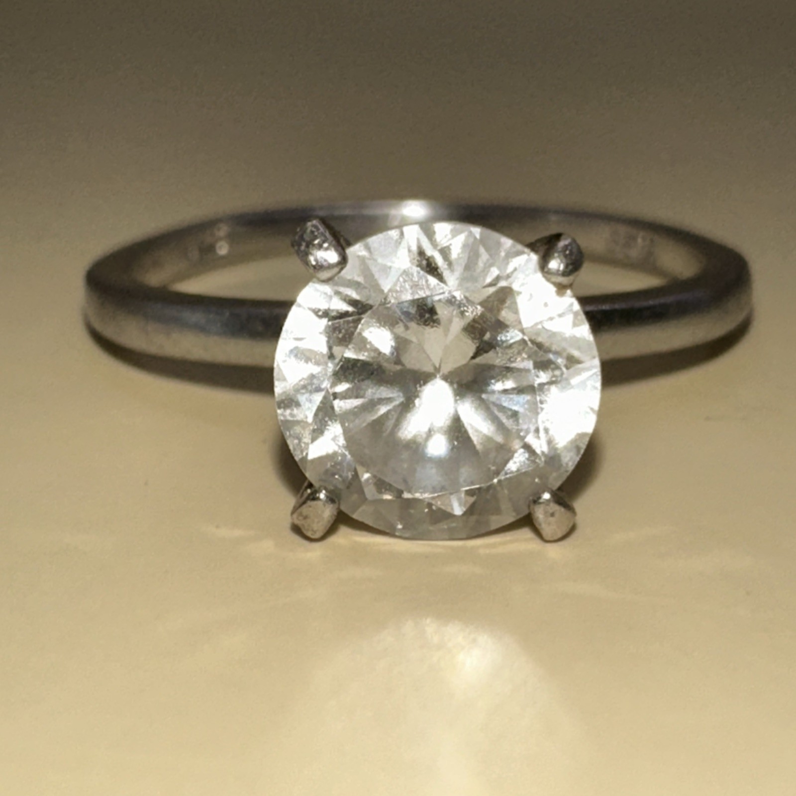 Large Round White Stone Set Solitaire Sterling Si… - image 1