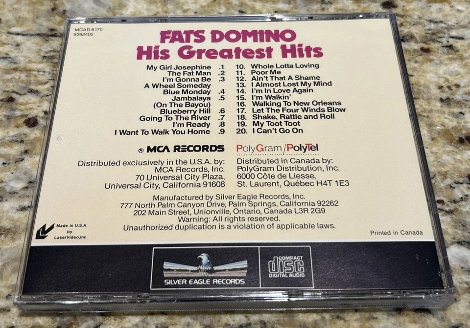 FATS DOMINO- HIS GREATEST HITS CD SED-1043 SILVER EAGLE RECORDS IMPORT CANADA Foto 4 de 4