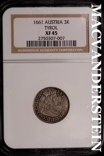 Austria: 1661 Tyrol 3K - NGC XF 45 - Scarce  No Reserve  #SLi474