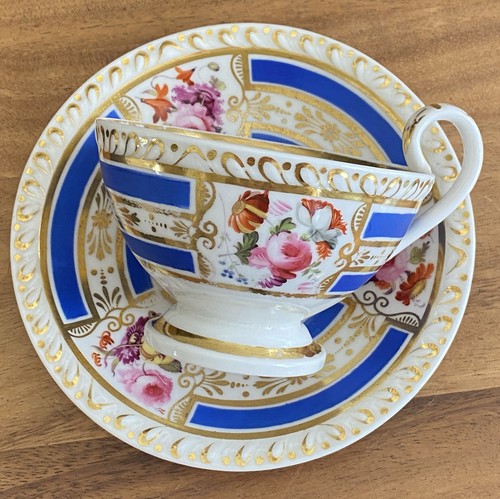 Ridgway Muster 2/1509 Blau Rot Gold Floral TEETASSE UND UNTERTASSE Antik 1810-1850 - Bild 19 von 20