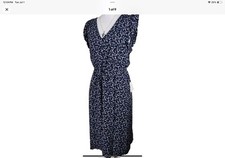 GAP~Woman Size S~Navy Blue Floral Print Flutter Sleeve Midi Dress Lined, Pockets