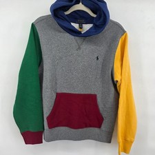 Polo Ralph Lauren Color Block Hoodie Boys LG 14-16 Gray Blue Green Yellow Pocket