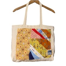Upcycled Canvas Market Tote Bag Vintage Patchwork 14 X 12 X 5 Boho Artsy Eco