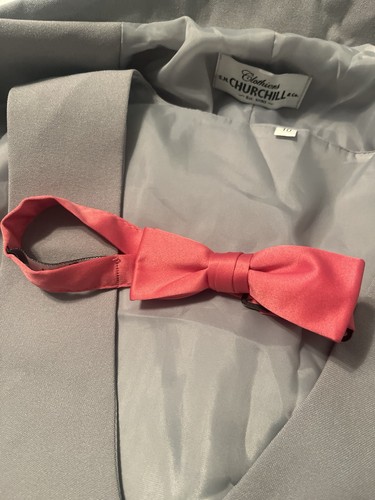 Three piece Boys Suit Size 10 Jacket Vest Tie Gray And pink - Picture 2 of 8