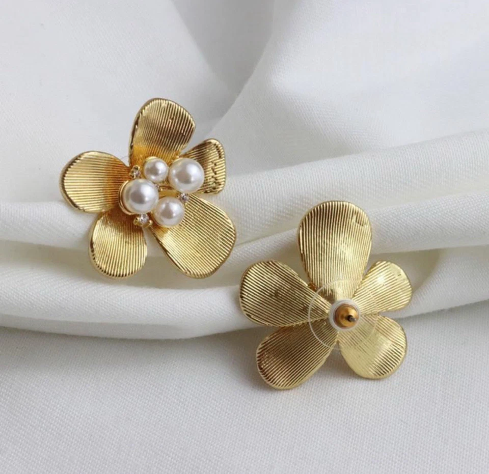 Подлинные позолоченные серьги Nancy с цветочным жемчугом 14 карат - Изображение 2 из 3