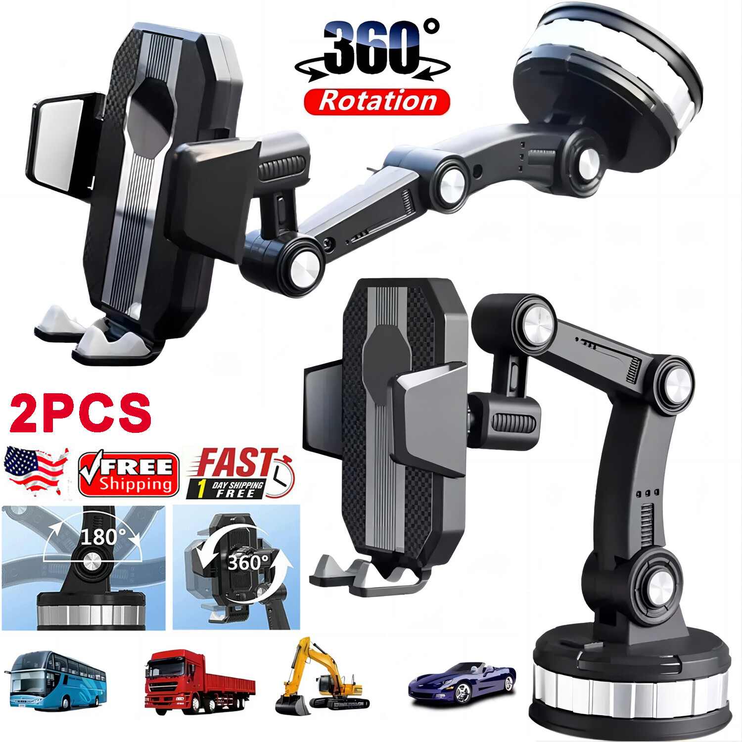 Car Phone Holder Cell Phone Mount for Dashboard Windshield Vent Truck Dash Stand-image