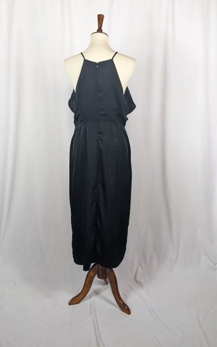 Everly Midi Little Black Dress Keyhole Ruffle Wedding Guest Cocktail Size Large - Picture 2 of 6