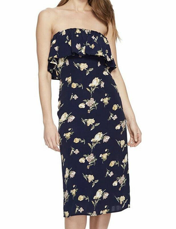 Flynn Skye Fiona Midi Women's Dress Deep Blue Blooms : SM Flynn Skye Fiona Midi Women's Dress Deep Blue Blooms : SM