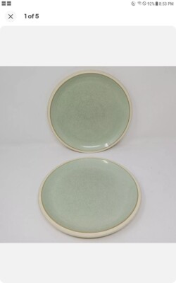 Denby-Langley Energy Cream Exterior Celadon stoneware plates 9'' luncheon NWT