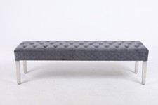 Dining Bench French Velvet Space Saving Bench Chrome Frame Floor Feet Adjustable