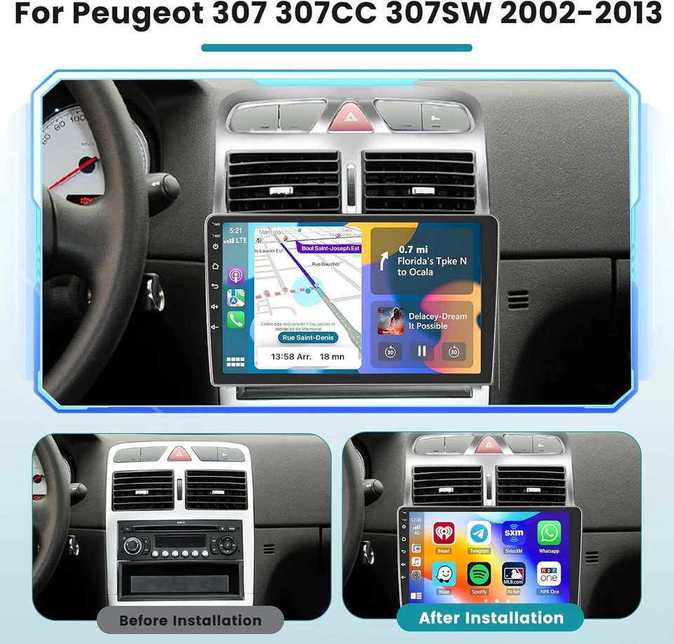 4+64G Carplay Für Peugeot 307 CC 2002-2013 Android 14 Autoradio GPS Navi SWC RDS - Bild 3 von 4