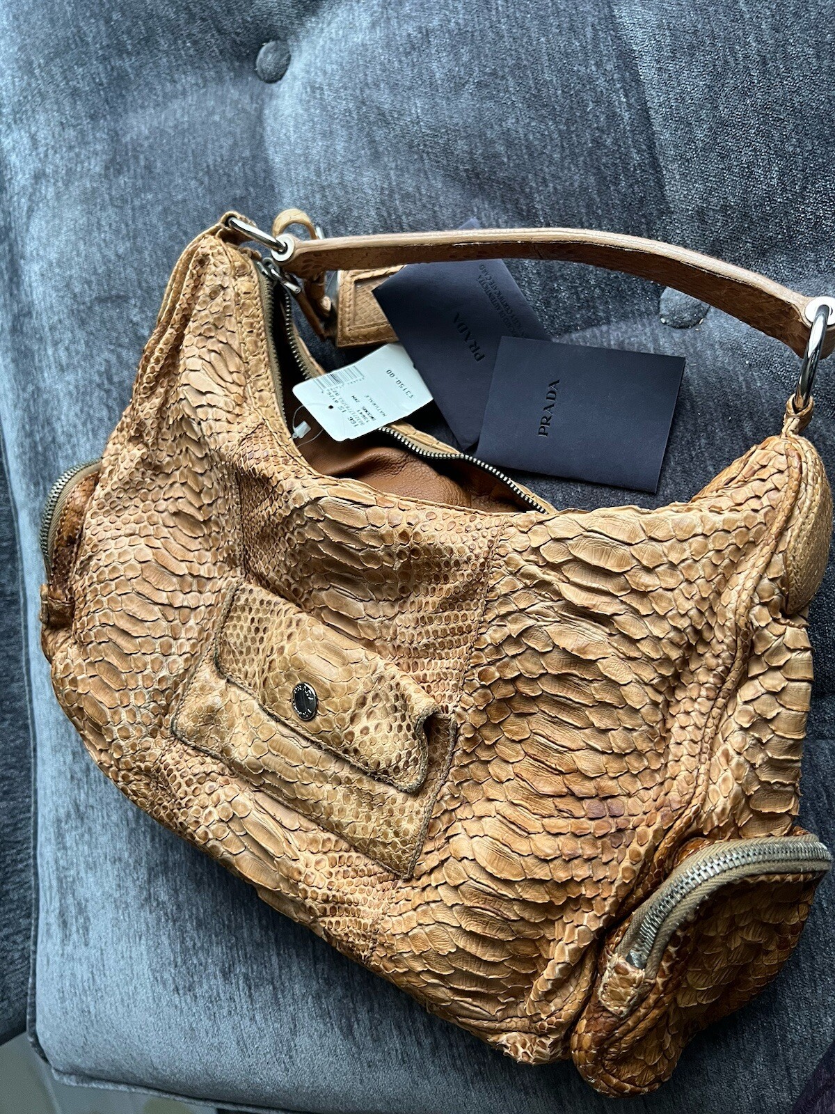 Auth.PRADA real Python skin Shoulder Bag, Mint wi… - image 17