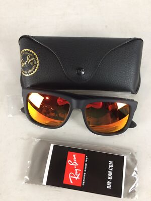 Ray-Ban Justin Sunglasses, Black Frame, Red Mirror Lens, 55mm