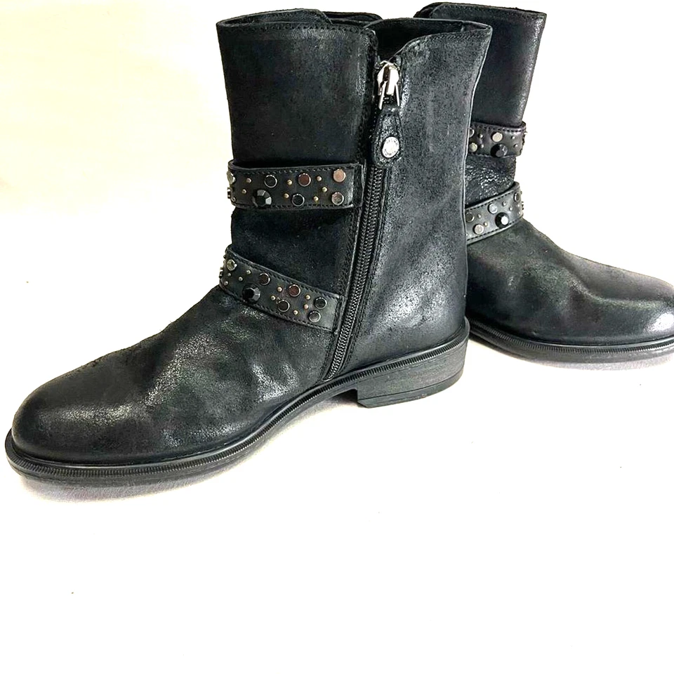 Botas Geox Respira Para Mujer Catria Talla 8 Cuero Negro Moto Tachonado Botín NUEVO Foto 2 de 4