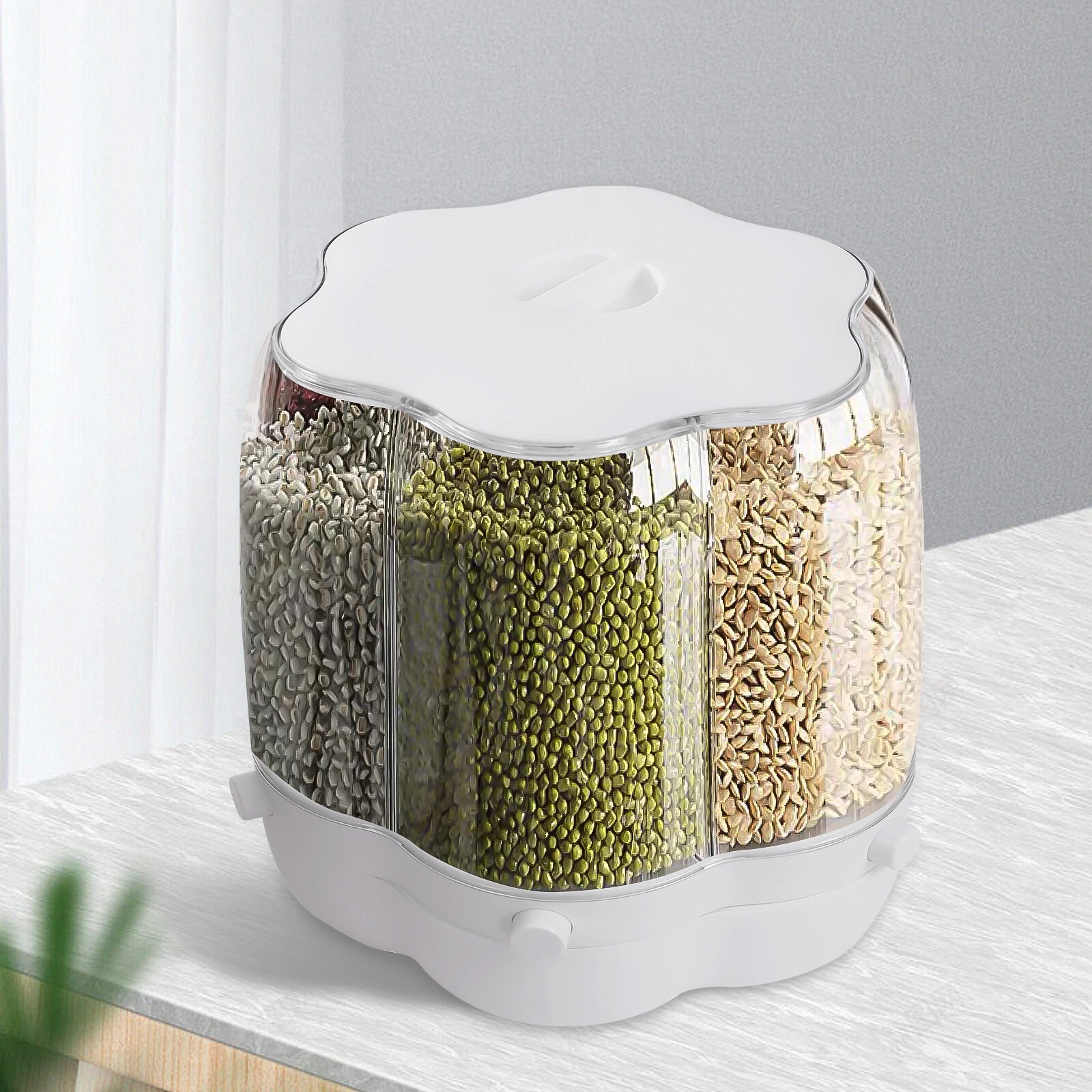 Rice Dispenser Countertop Dry Grain Storage Container Box Rotating 6-Grid 8KG