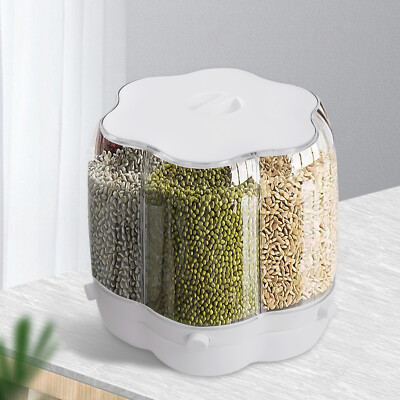 Rice Dispenser Countertop Dry Grain Storage Container Box Rotating 6-Grid 8KG