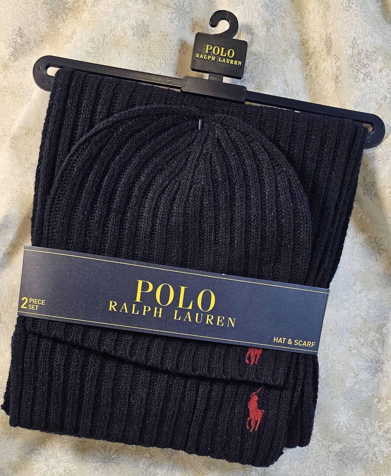 Set cappello e sciarpa pony Polo Ralph Lauren misto lana agnello blu navy SPEDIZIONE GRATUITA