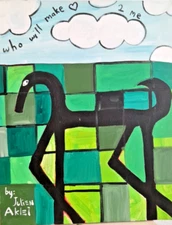 Original Green Painting Of Horse Acrylic On Canvas 16x20 Outsider Art. Horizon.