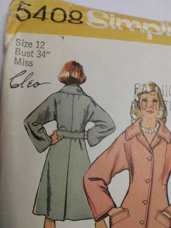 Dress Trench Coat 12 Simplicity 5408 Sewing Pattern UC FF VTG 70s Belted Dressy - Image 3 of 4