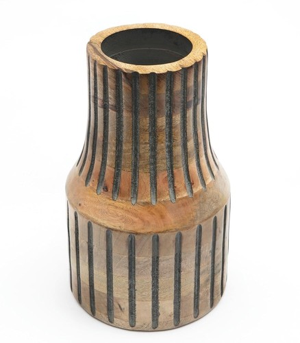 Vase/pot En Bois Et Laiton Ancien - Vintage Handmade, Patine Riche (1900-1940)